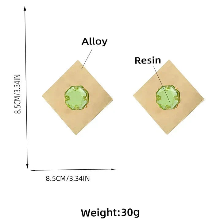 Izara CZ Color Gemstone Square Metal Drop Earrings