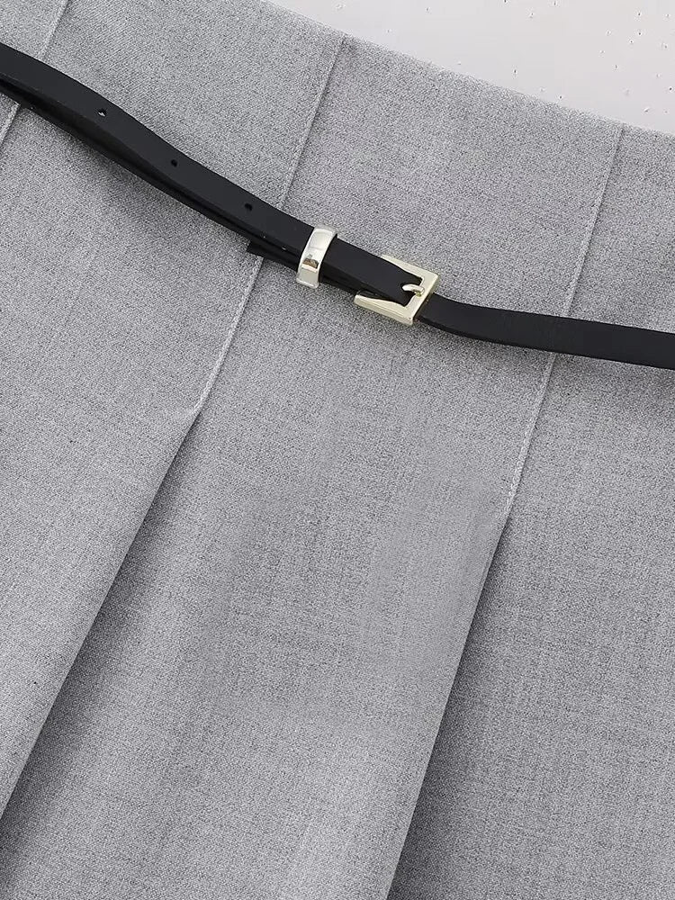 Sheila Pleated Low Waist Gray Micro Skorts