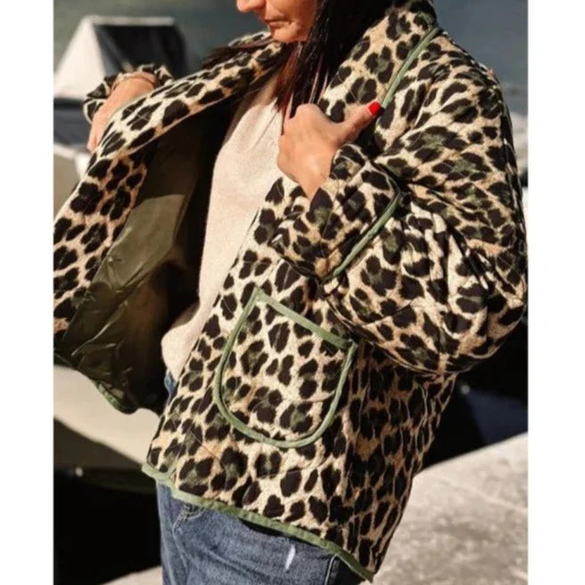 Jain Leopard Print Lapel Quilted Jacket