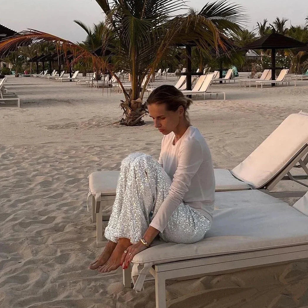 Shona Metallic Sequin Wide Leg Pants