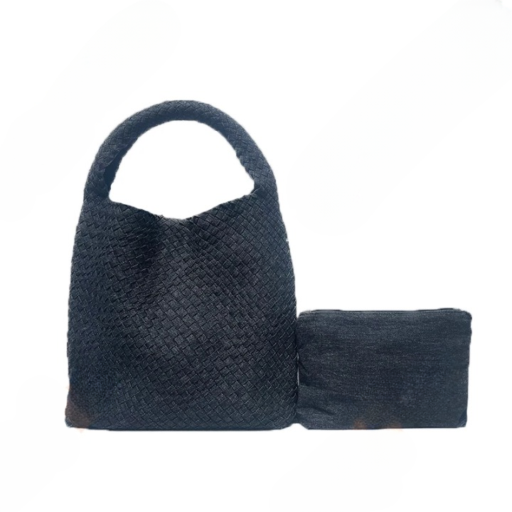Izara Distressed Denim Serpentine Woven Totes
