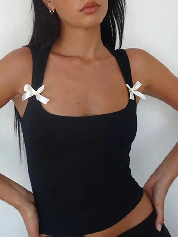 Y2K Bow Tie-Up Tank Top Crop Top