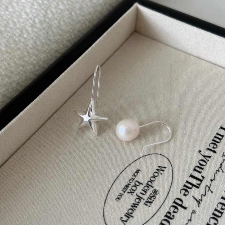 Danica Pearl and Star Drop Hook Earrings