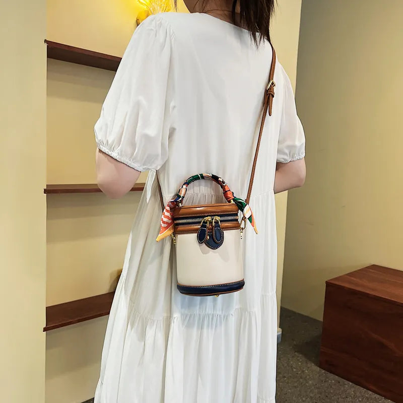 Tami Scarf Handle Barrel Bucket Bag