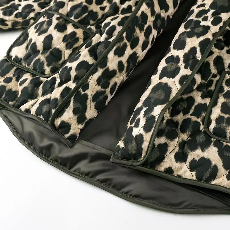 Jain Leopard Print Lapel Quilted Jacket