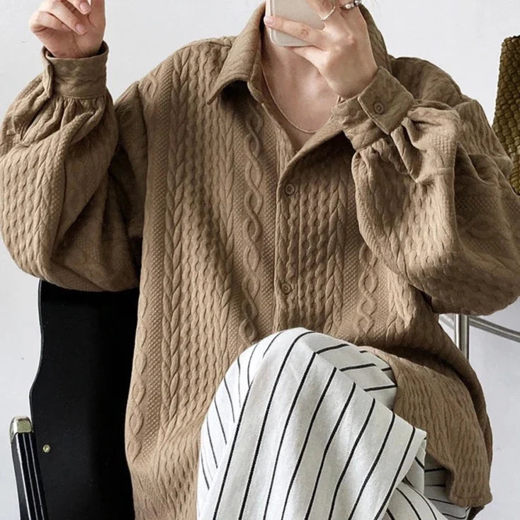 Cable Knit Textured Cotton Shirt Blouse