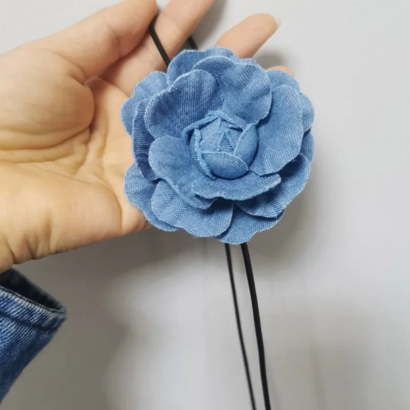 Denim Rose Corsage Choker Necklaces