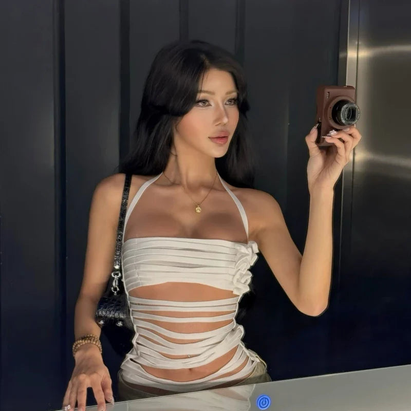 Solid Applique Backless Y2K Cami Top