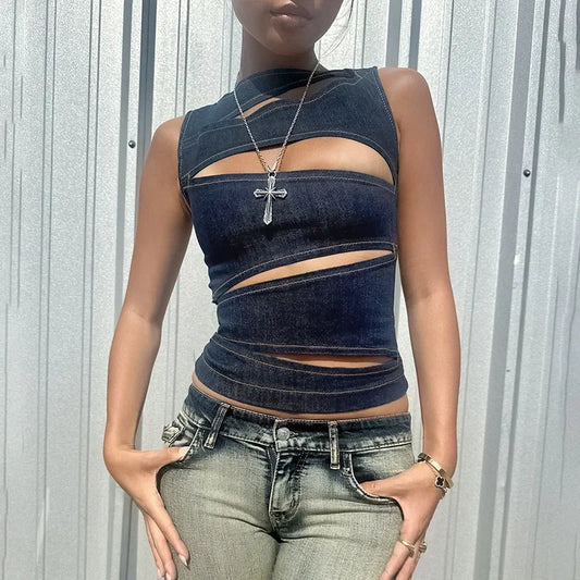 Solid Color Hollow Slim Streetwear Cami Top