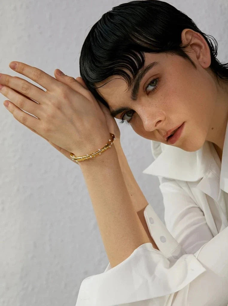 Elegant Sprinkled Pearls Cuff Bracelet