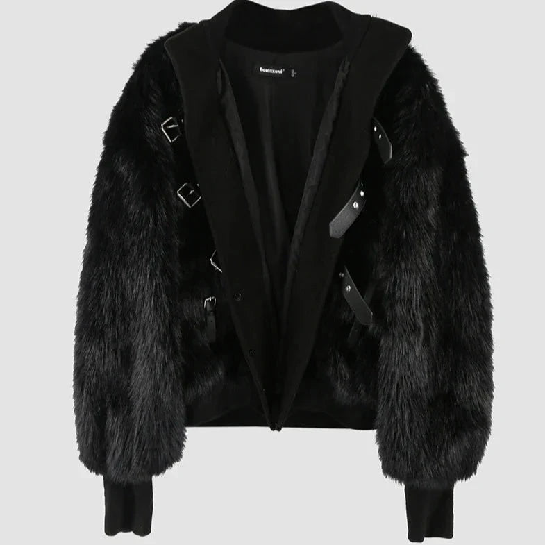Nayeli Faux Rabbit Fur Bomber Jacket - Black or White