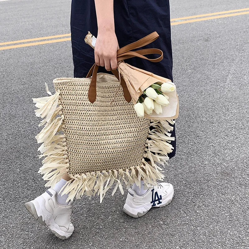 Alara Tassel Straw Tote Bag