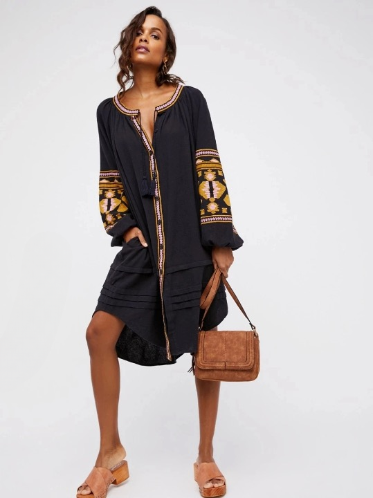 Petra Boho Embroidery Midi Folk Dress