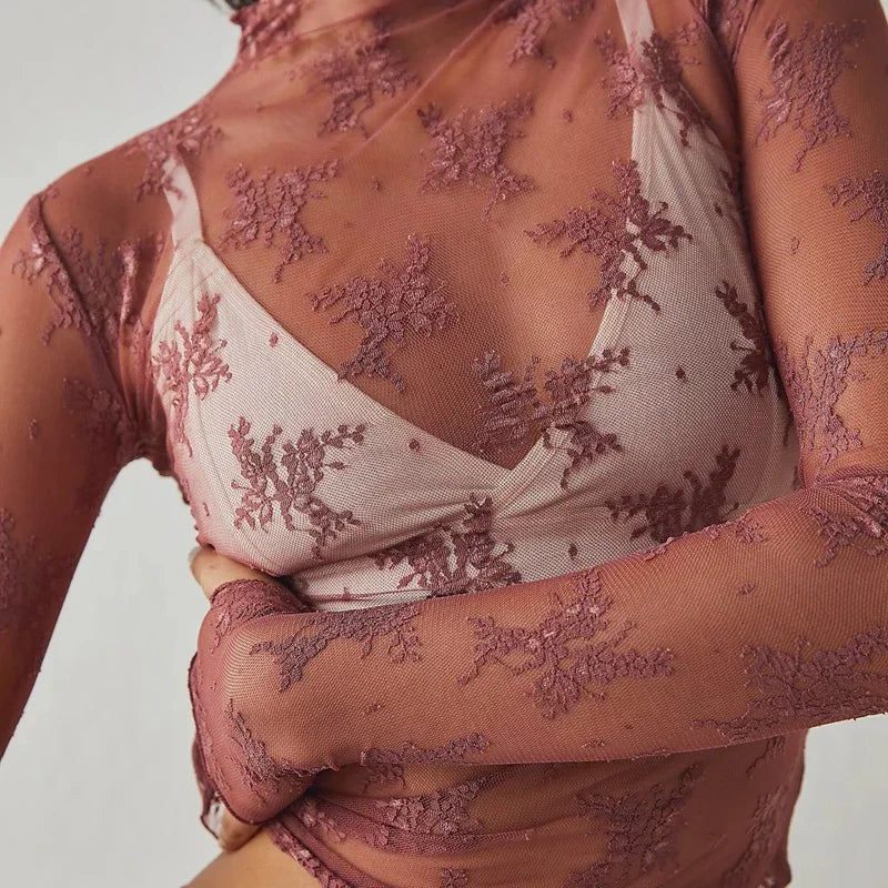 Mesh Long Sleeve Sheer Top