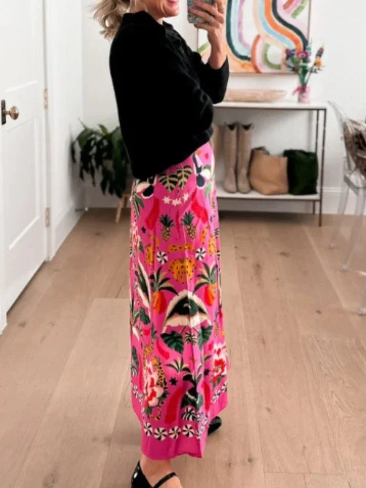 Reese Fuchsia Jungle Floral Midi Skirt