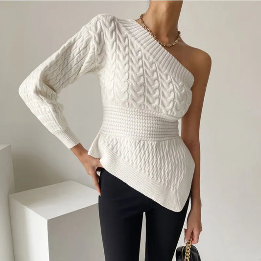 Albertina One Shoulder Cable Knit Sweater