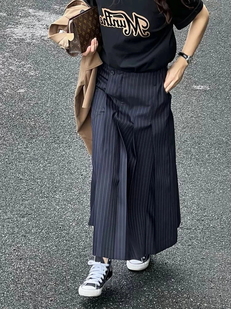 Jamesina Pleated Pinstripes Maxi Skirts