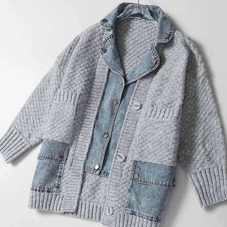 Yuke Denim Shirt Patchwork Grey Cardigan Jacket