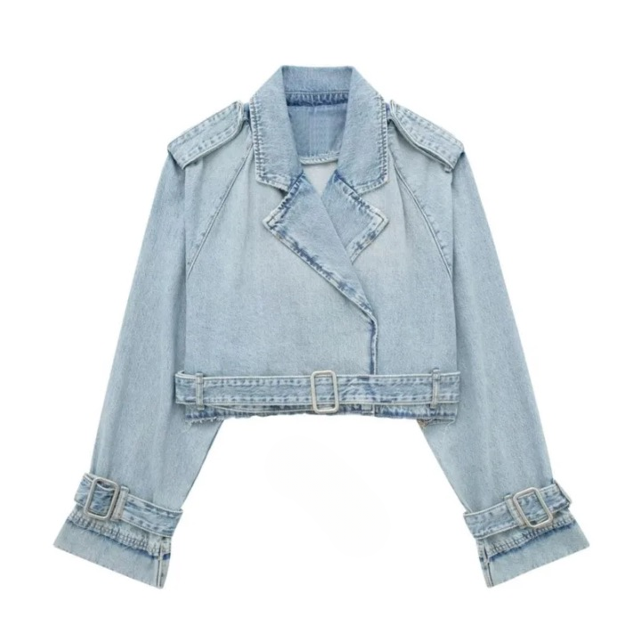 Rhea Cropped Denim Biker Jacket