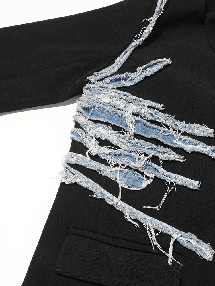 Fillipa Frayed Denim Line Patchwork Blazer