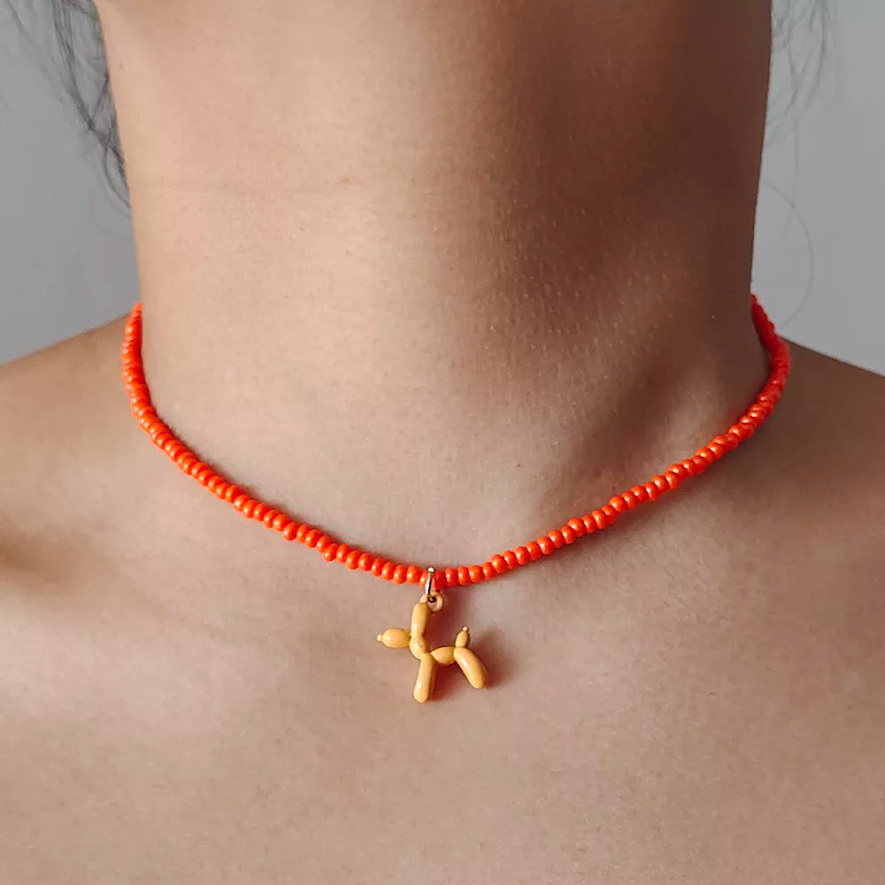 Colorful Poodle Pendant Beads Choker Necklace