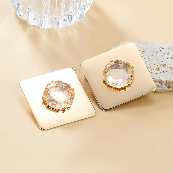 Izara CZ Color Gemstone Square Metal Drop Earrings