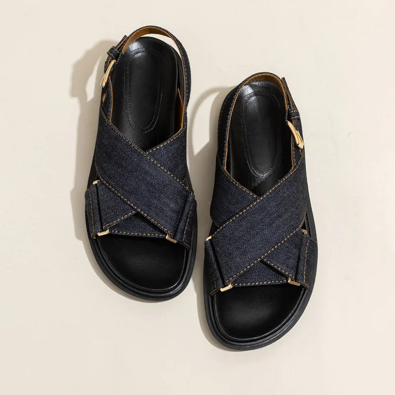 Olive Dark Denim Upper Sling Back Sandals