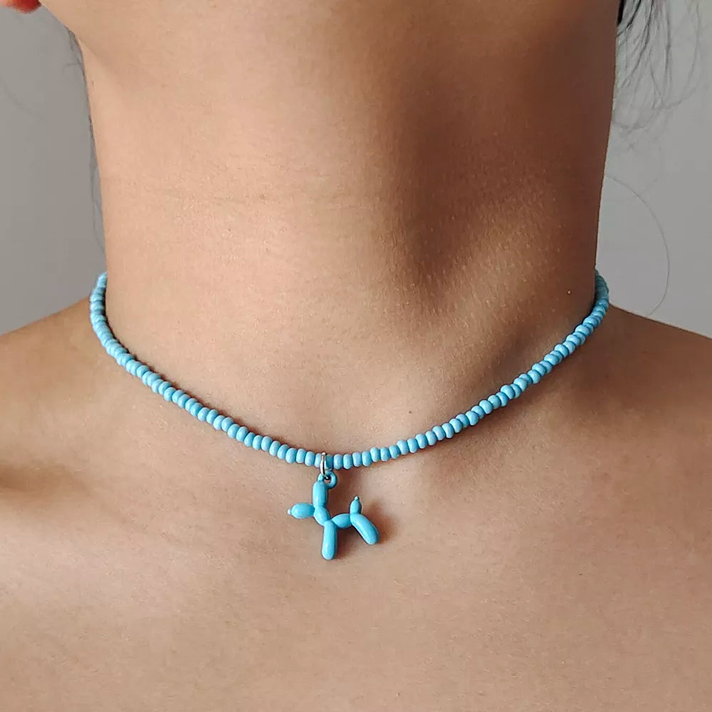 Colorful Poodle Pendant Beads Choker Necklace