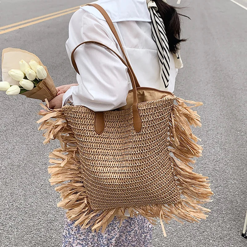 Alara Tassel Straw Tote Bag