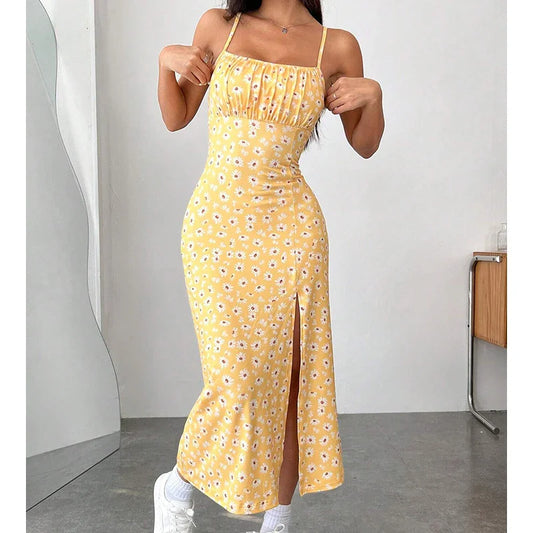 Backless Solid Color Slim Suspender Slip Dress