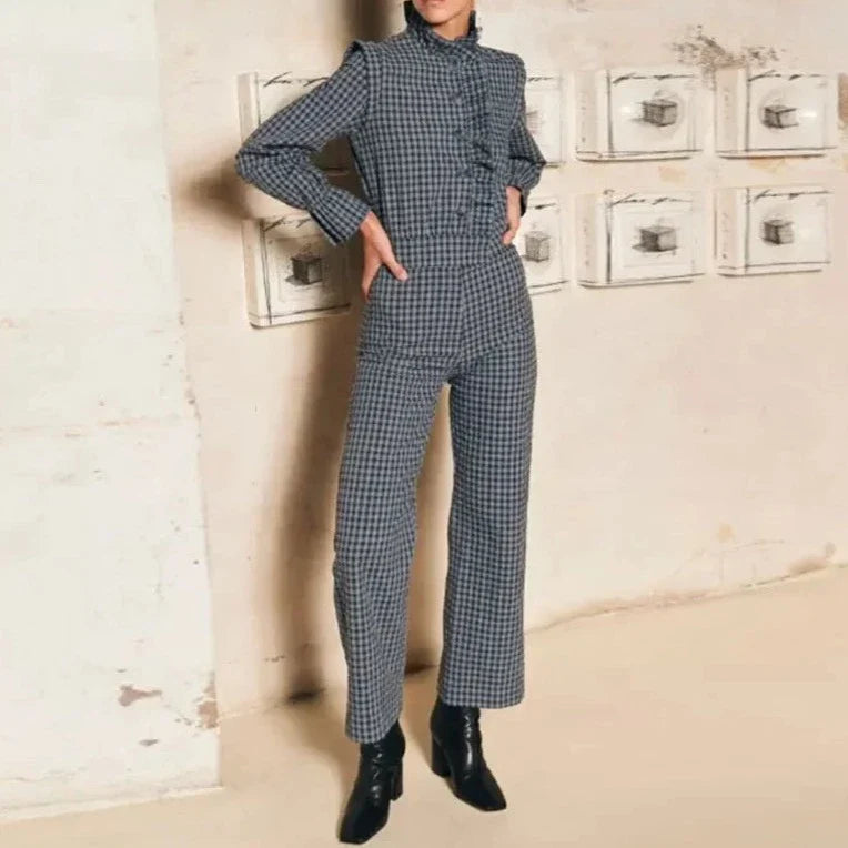 Tanya Gingham Plaid Ruffle Jumpsuit