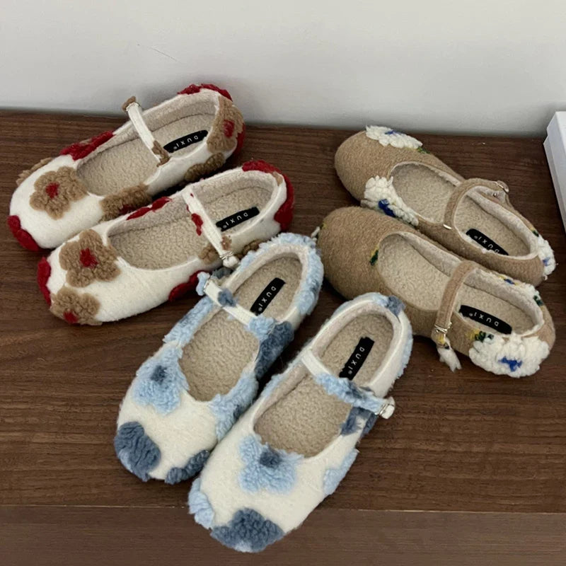 Lorie Vintage Floral Faux Fur Ballet Flats