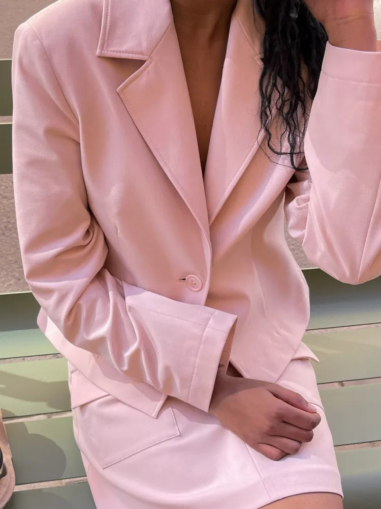 Woven Button Slim Skirt Suit