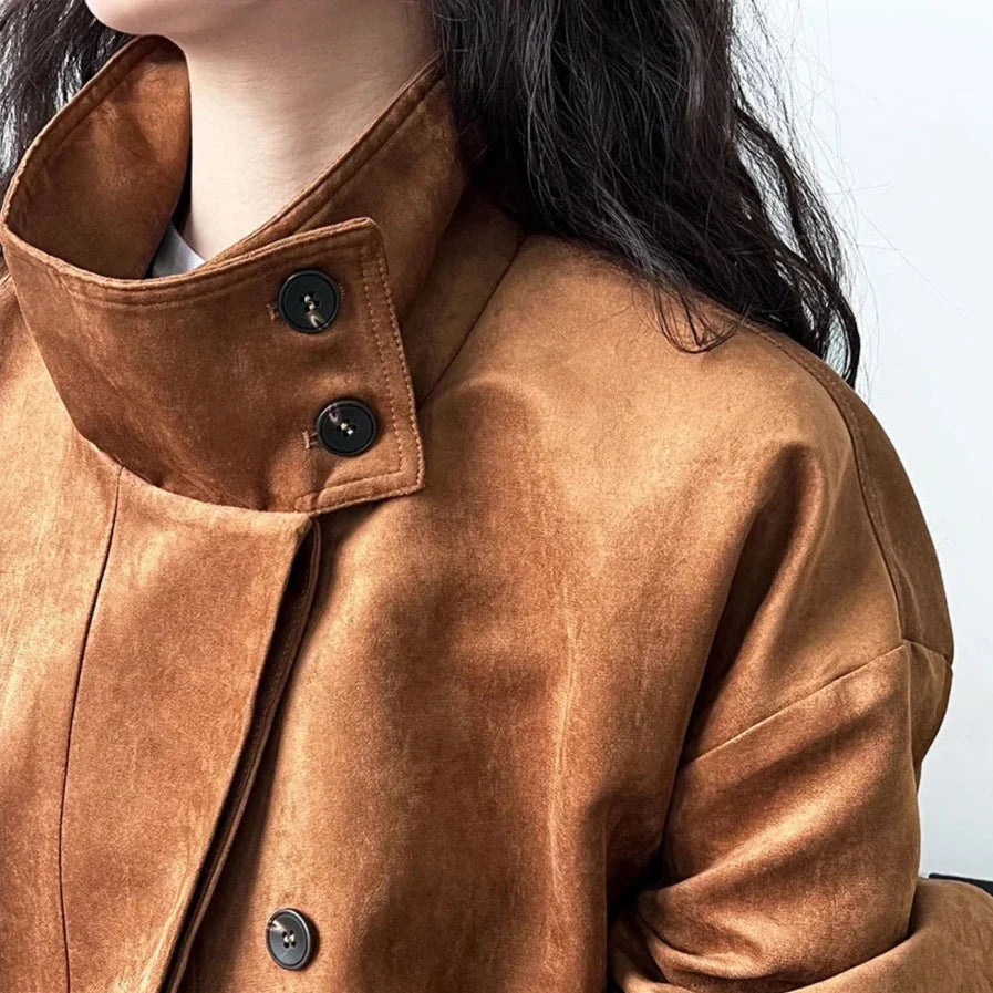 Mamiya Faux Suede Funnel Neck Jacket