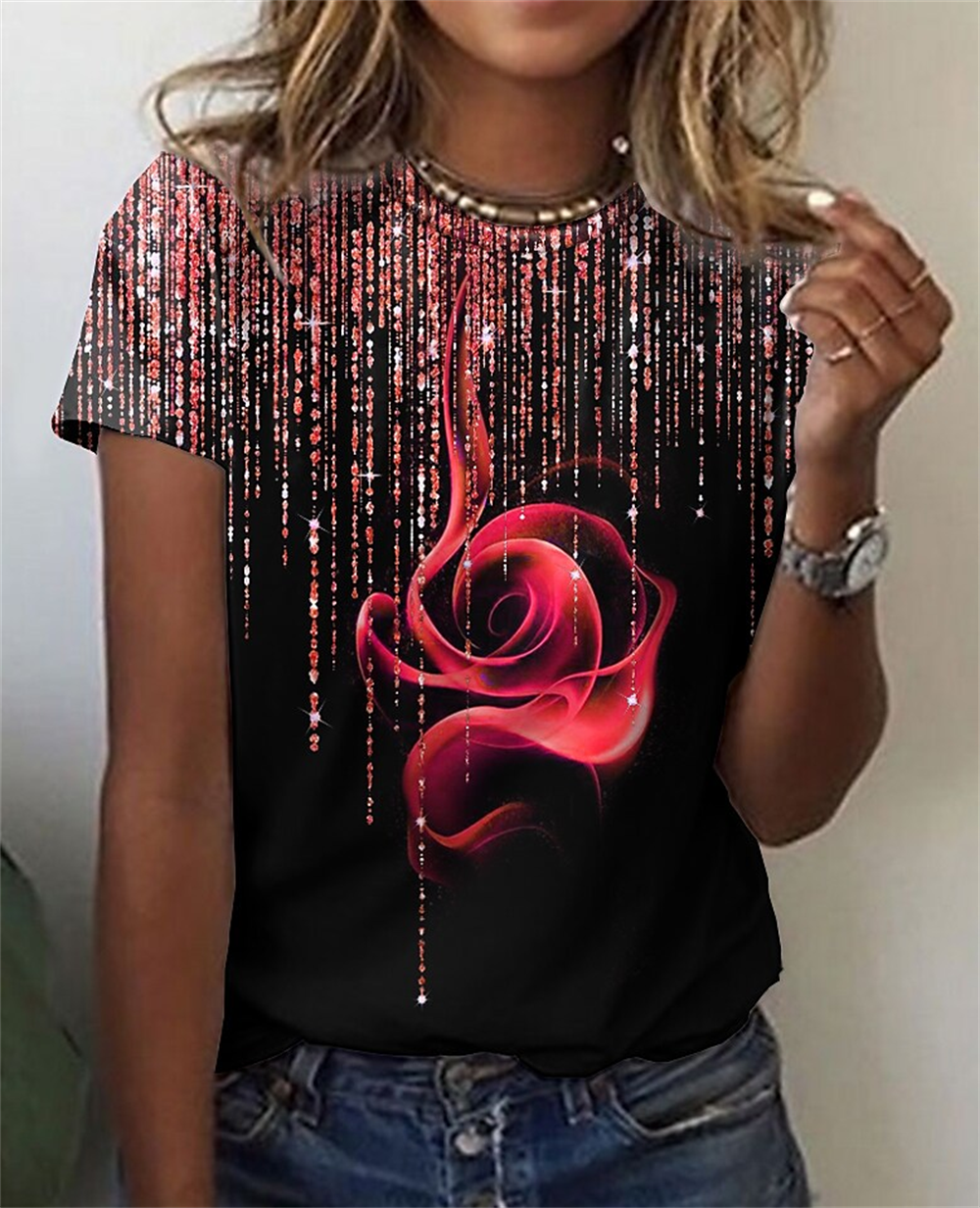 Fashion Blouse Tops for Woman 3D Rose Printing Short