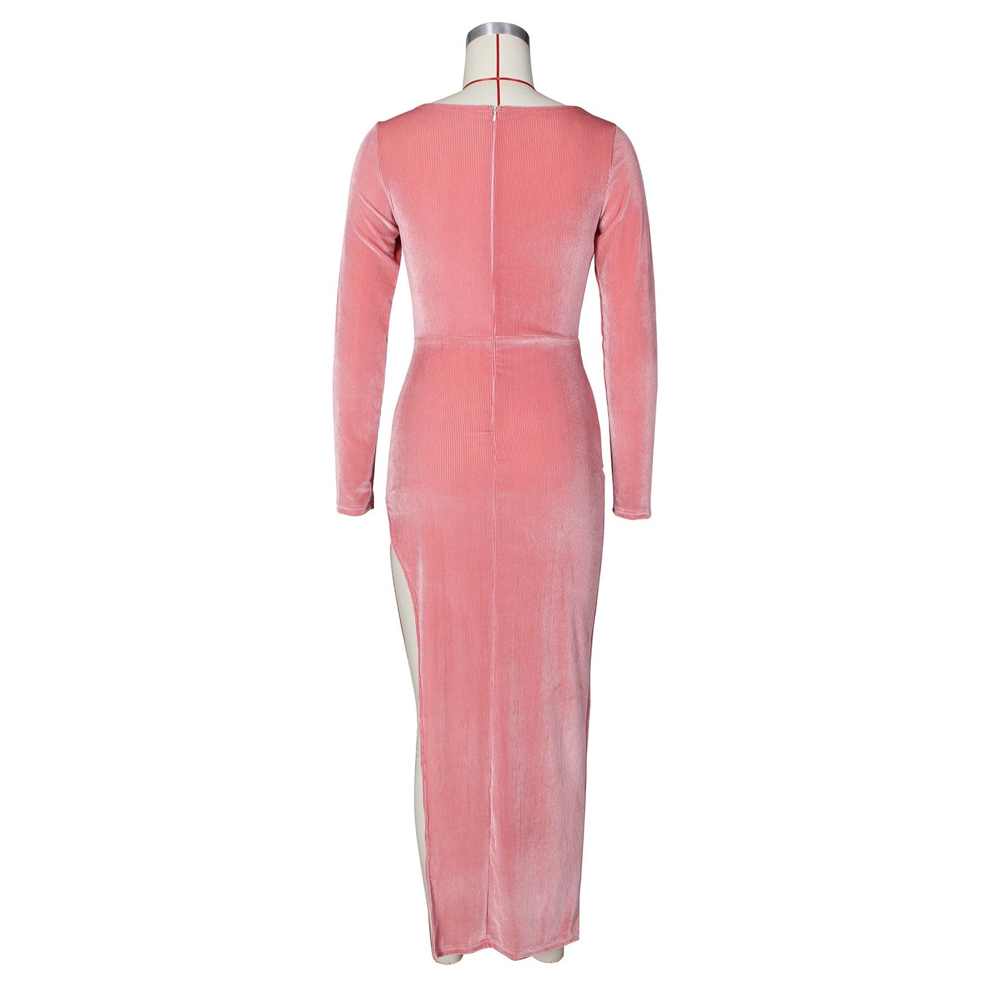 Elegant Velvet High Waist Slit Maxi Dress Long Sleeve Evening Party Dress