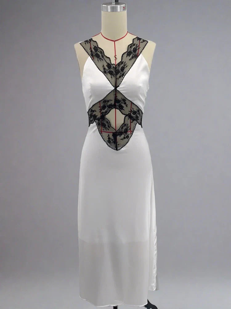 Alanis Lace Trim Satin Maxi Dress