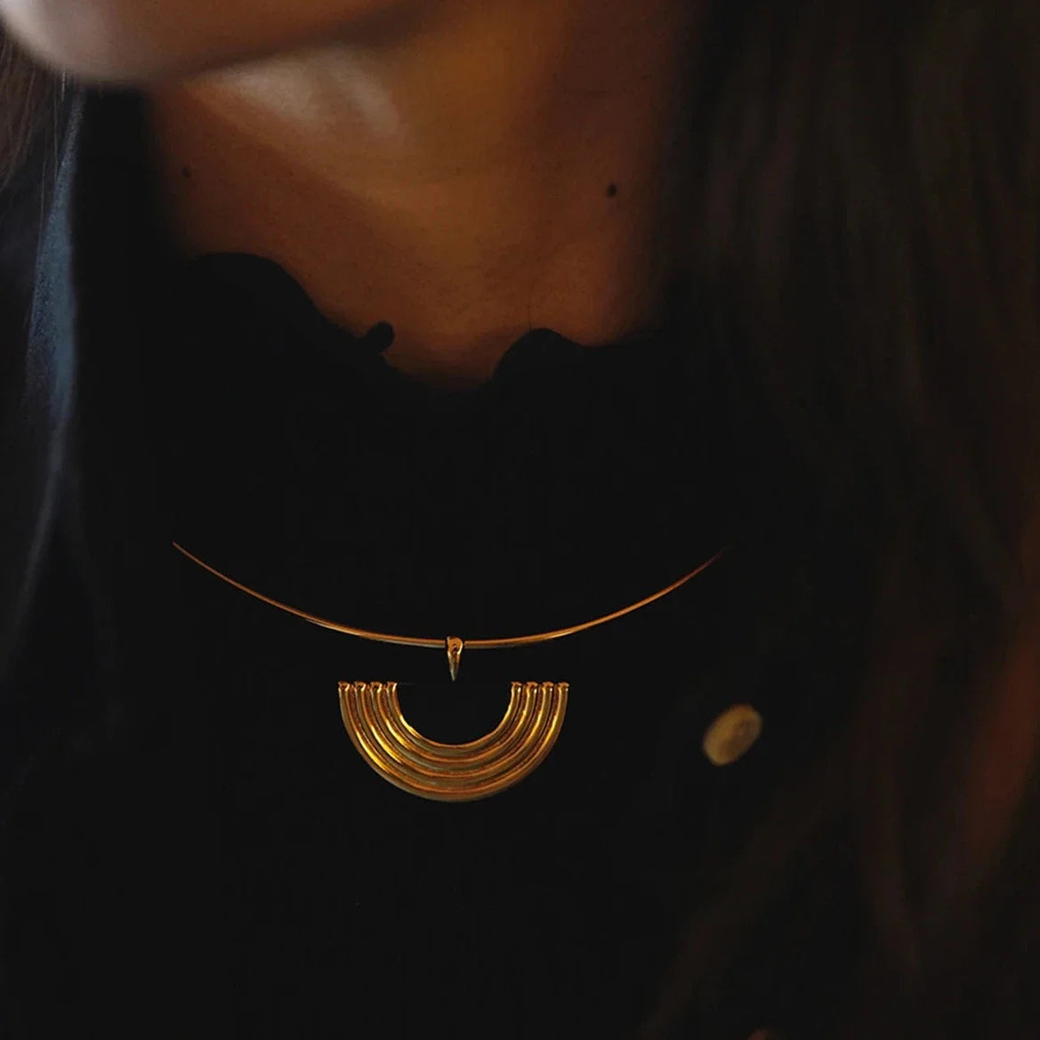 Ismini Gold Fan Geometry Choker Necklace & Earrings