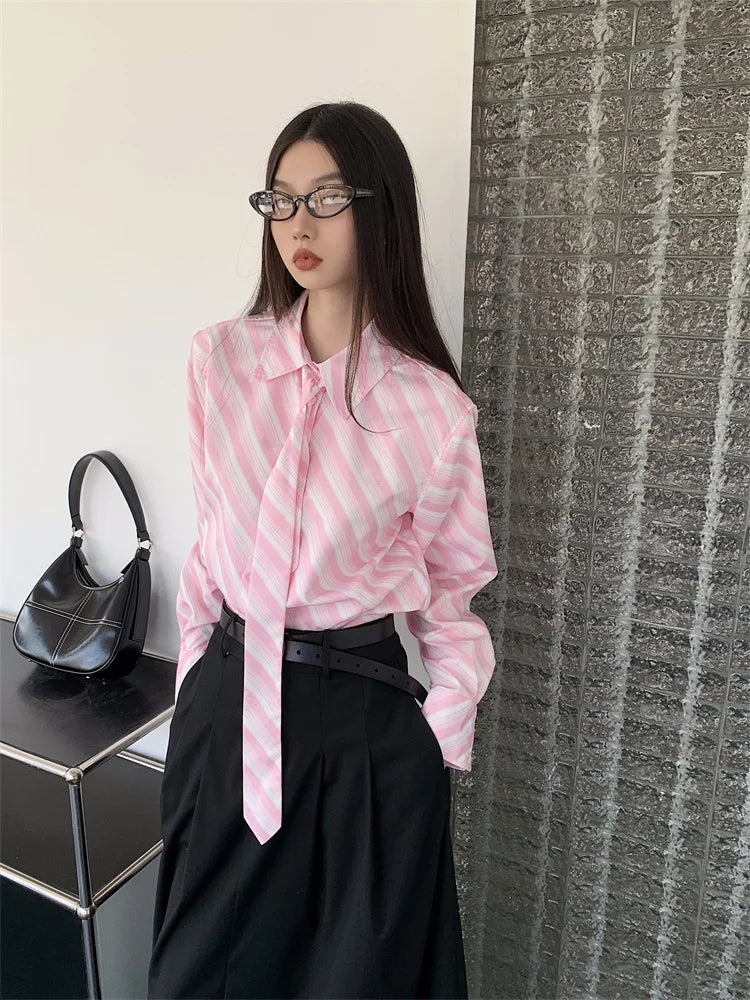 Eugina Pink Striped Necktie Dress Shirt