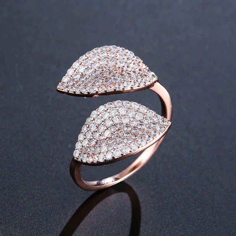 Rhinestone Flower Leaf Cocktail Rings