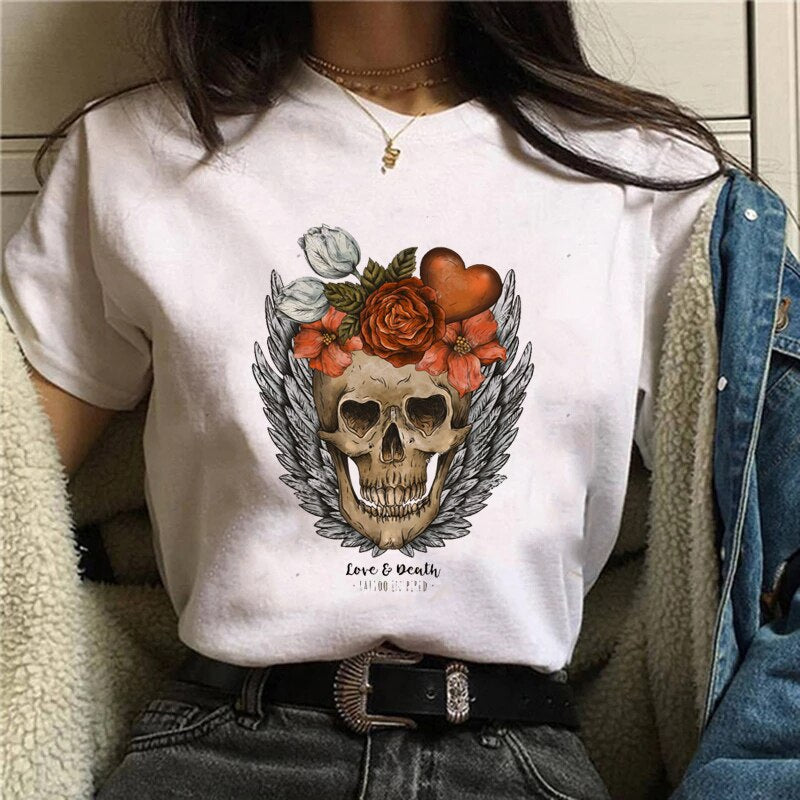 Funny Mushroom Print T-shirt Women's Fashion Versatile Top T-shirt