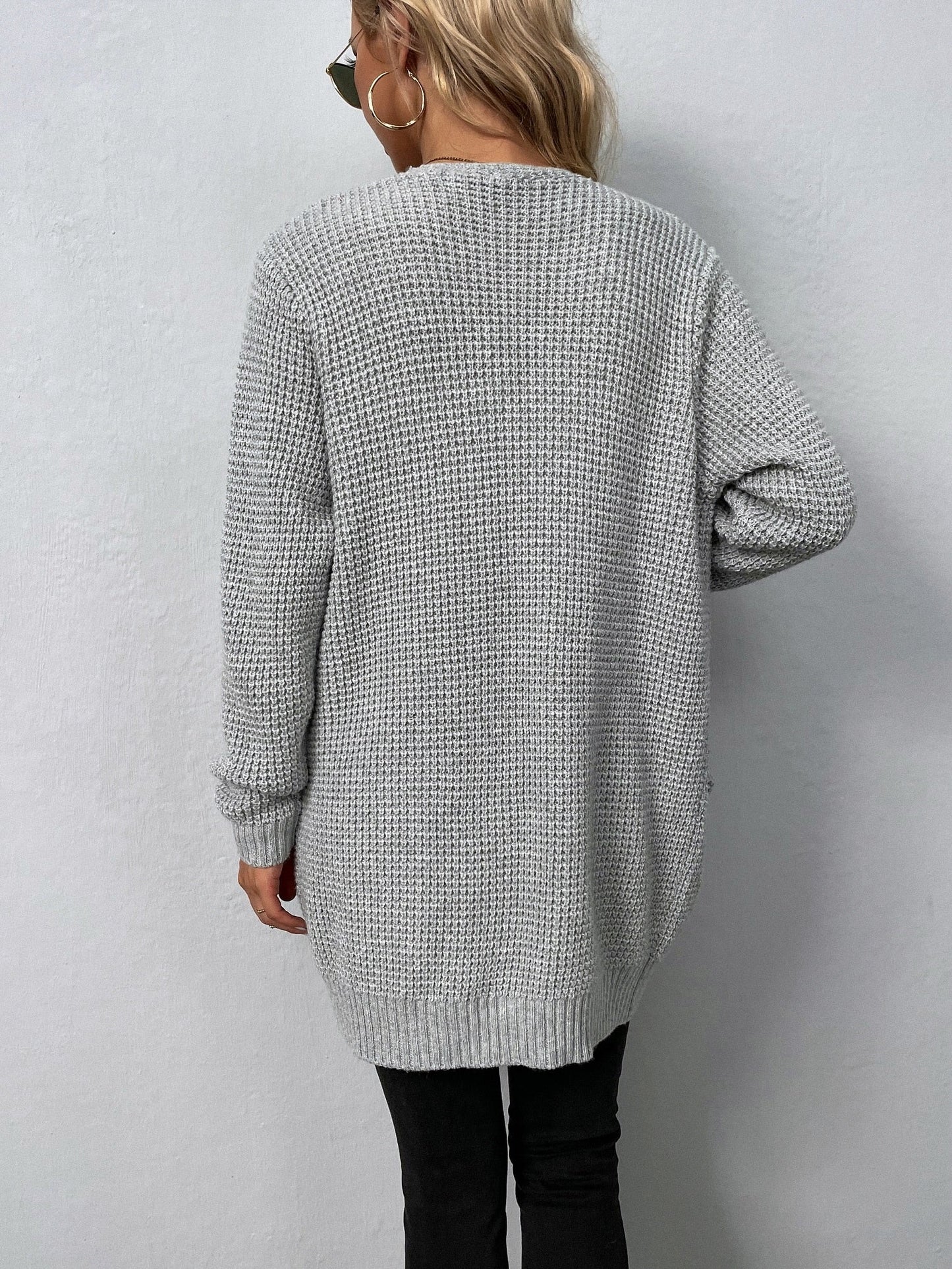 Solid Color Pockets Long Cardigan