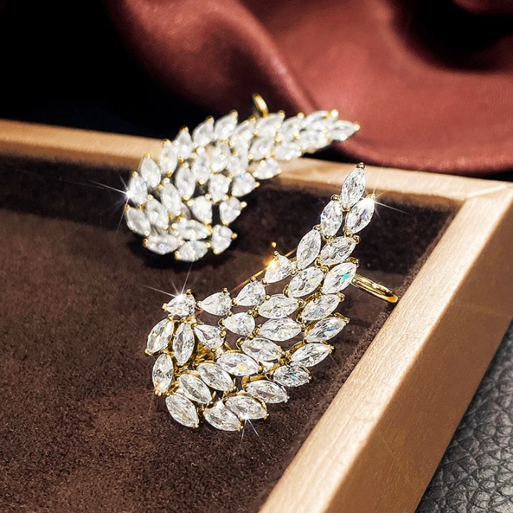 Lorna CZ Crystal Leaves Stud Earrings