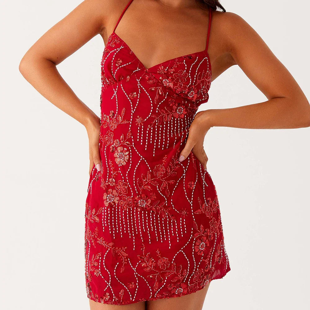 Sequin Pearl Glitter Floral Dress