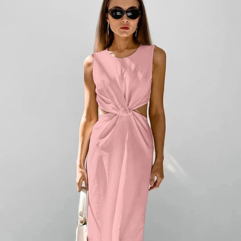 Tansy Twist Front Waist Cut Out Sleeveless Dress