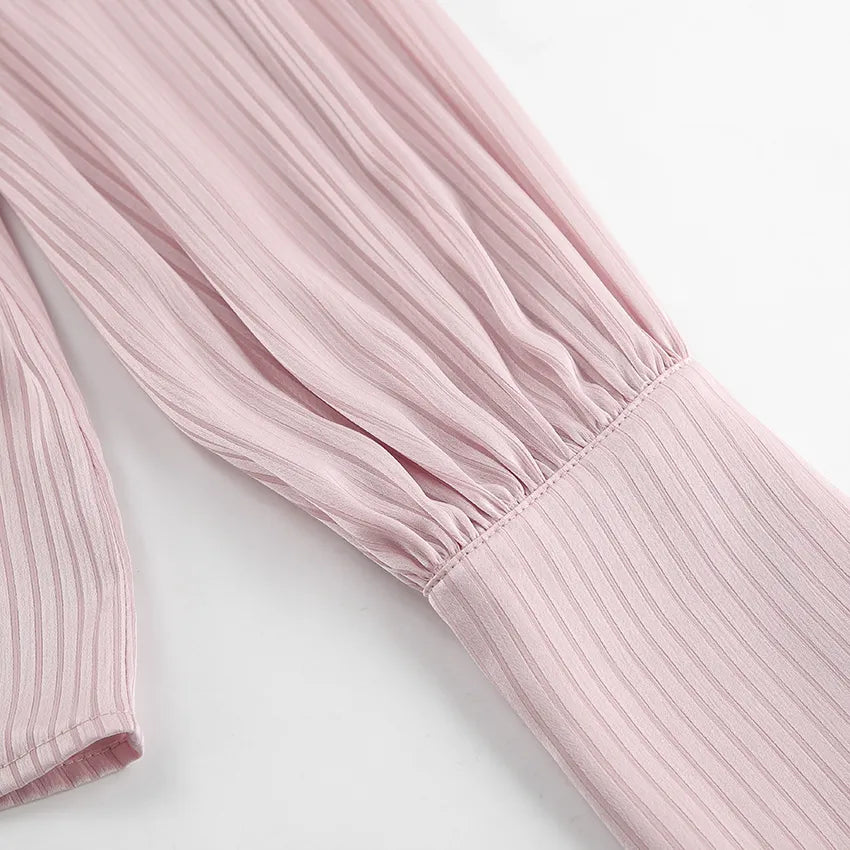 Millie Pinstripe Detachable Collar Satin Blouse