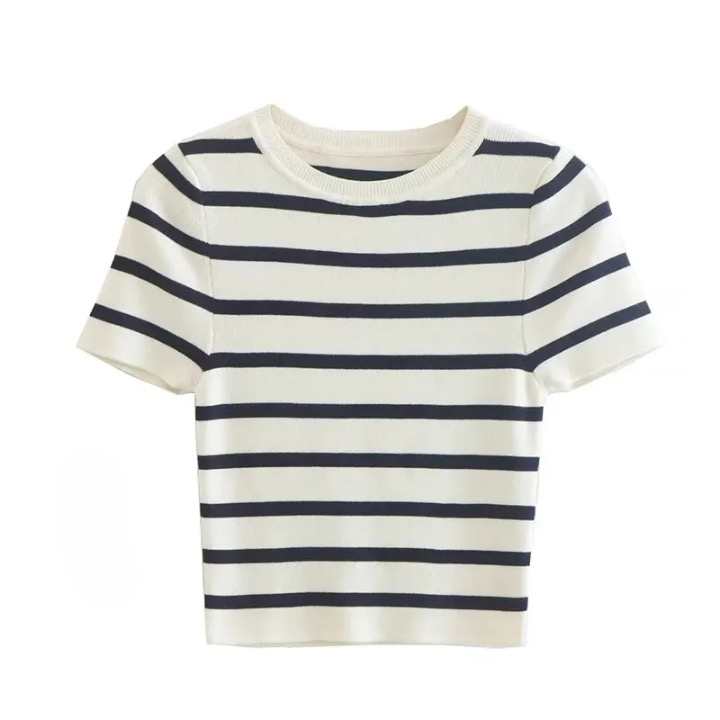 Manon Breton Stripe Cropped Knit Tops