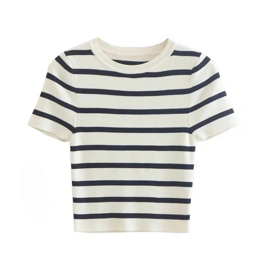 Manon Breton Stripe Cropped Knit Tops