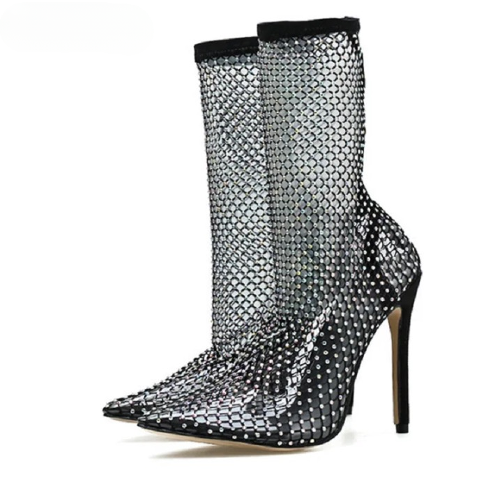 Nayeli Rhinestone Mesh Over The Knee Glove Boots