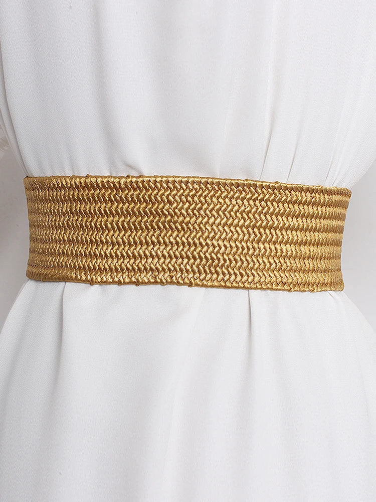 Vintage Square Buckle Woven Metallic Belts